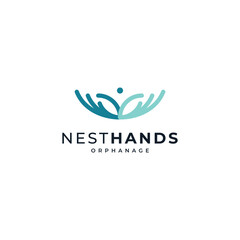 people with hand and nest for human care and orphanage logo design