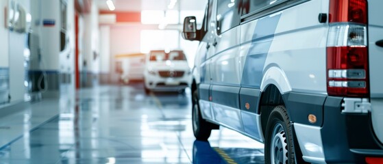Efficient Patient Transport Services Minimalist Close-up of Medical Transport Vehicle with Bright Background Space for Text