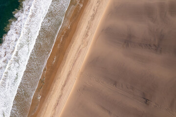Sandwich harbour dunes, morning, sunrise landscape.. Walvis Bay Namibia Africa. Aerial photography