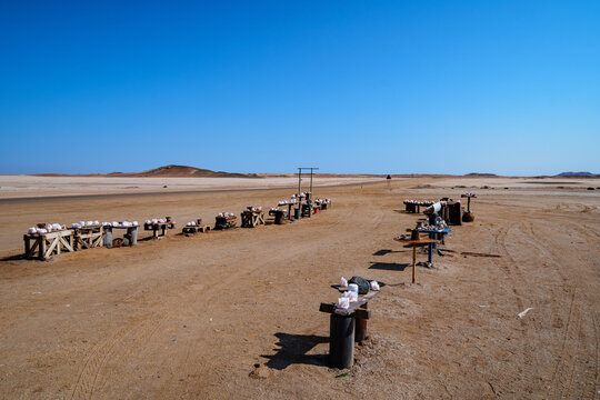 sale of salt lumps in the Namib Desert, Namibia