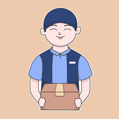 Delivery Man with Package Vector Cute Illustration