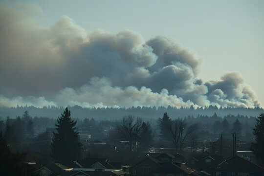 Massive clouds of smoke rising from a forest fire