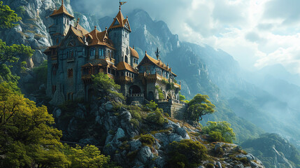 Arthurian castle built into the side of a mountain