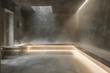 Minimalist steam room with soft lighting
