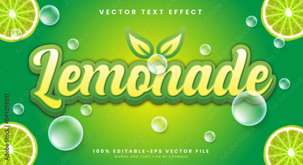 Poster lemonade juice editable text effect template with bubble