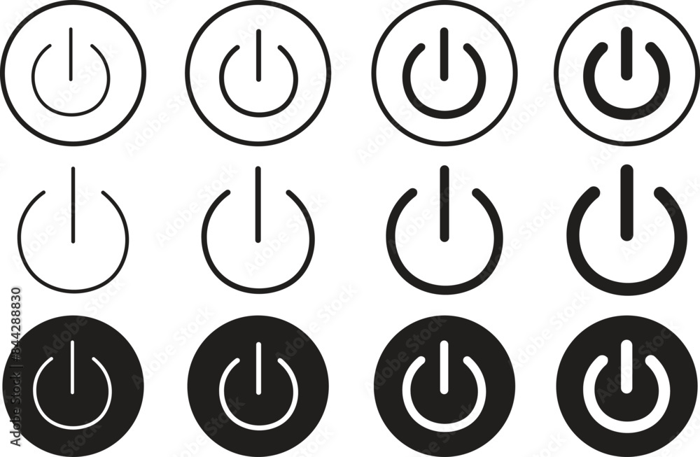 Poster set of turn on and off switch vectors signs icons. power buttons icons. computer start trigger butto