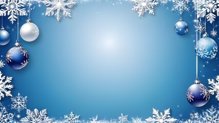 blue christmas background with snowflakes and christmas balls