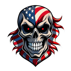 A powerful patriotic skull American flag in grunge-style vector illustration 