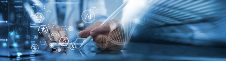 Medical research, Health technology development, Doctor doing research using AI for data analysis...