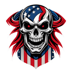Fototapeta premium A powerful patriotic skull American flag in grunge-style vector illustration 