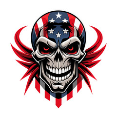 A powerful patriotic skull American flag in grunge-style vector illustration 