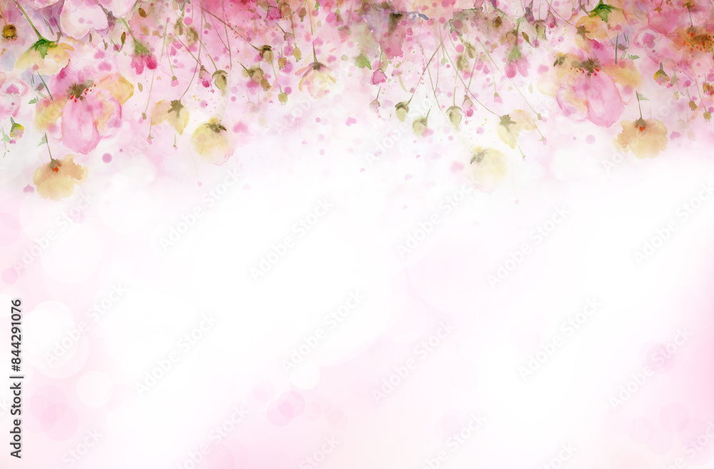 Wall mural floral pink background. watercolor flowers. illustration.