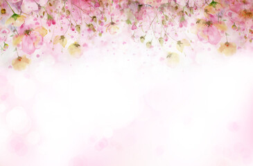 Floral pink background. Watercolor flowers. Illustration.