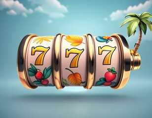 summer themed 3d casino slots machine reel

