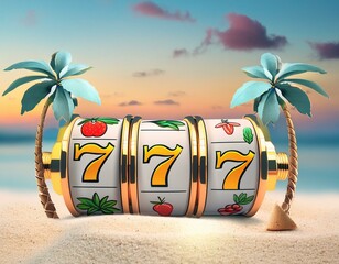 summer themed 3d casino slots machine reel

