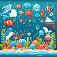 Obraz premium Cartoon style underwater illustration