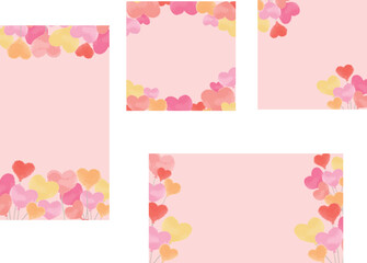 水彩風のハートのバルーンの背景素材セット