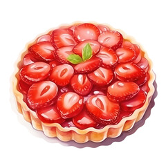 Delicious and vibrant strawberry tart with fresh strawberries and mint leaves, beautifully presented and perfect for dessert photography.