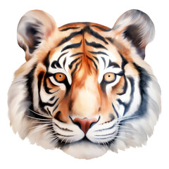 Realistic digital painting of a majestic tiger face with vivid details and striking colors, showcasing its powerful gaze.