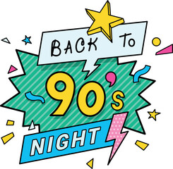 Back to 90s night musical retro party groovy poster design template vector flat illustration