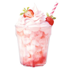 Refreshing strawberry milkshake topped with whipped cream and fresh strawberries, perfect for summer. Mouthwatering and delicious dessert drink.