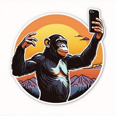 monkey with phone take a selfie