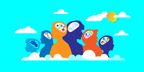 Neurodiversity banner, People with different mindsets, Human mind and experience diversity Concept With icons. Cartoon Vector People Illustration
Vector Formats
