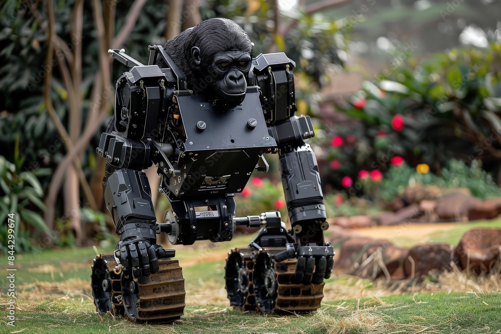 Aufkleber A gorilla-type robot in a natural setting, merging technology with the environment