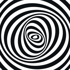Radial hypnotic spiral black and white monochrome optical illusion tunnel vector flat illustration
