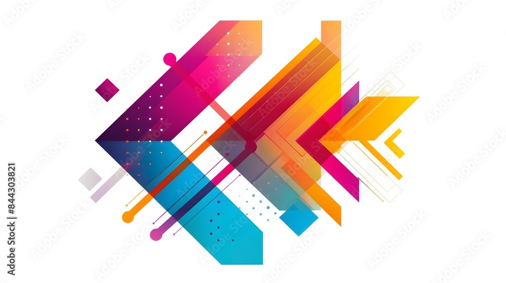 Poster dynamic diagonal arrow with bold colorful overlays on white background