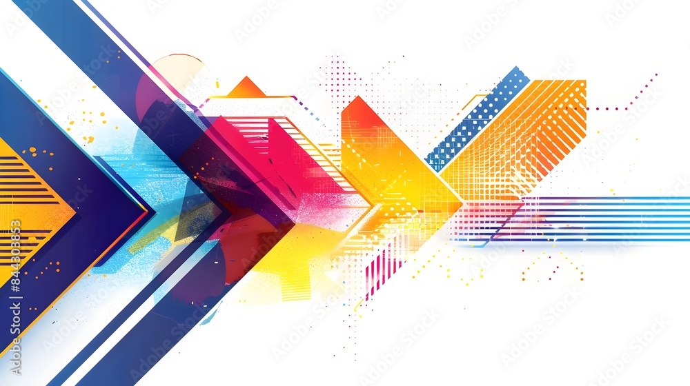 Poster vibrant diagonal arrow with overlapping bright colors on a white background