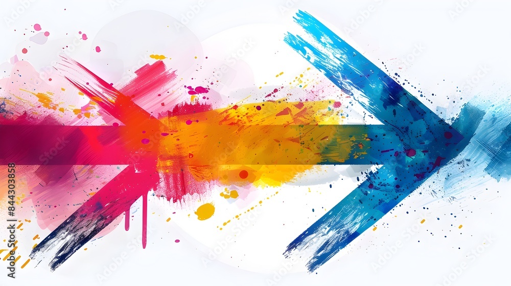 Poster vibrant diagonal arrow with overlapping colorful gradients on white background