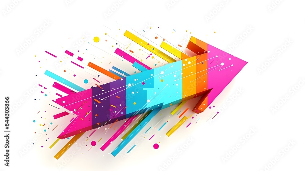 Poster vibrant diagonal arrow with overlapping colors on a clean white background