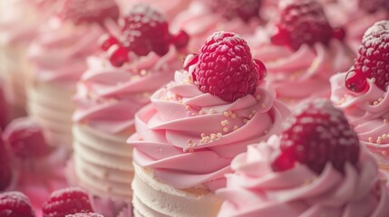 Delicious Raspberry Cupcakes with Pink Frosting and Sprinkles in Soft Focus - Perfect for Dessert, Bakery, and Celebration Themes