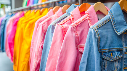 Vibrant denim and pastel jackets on display