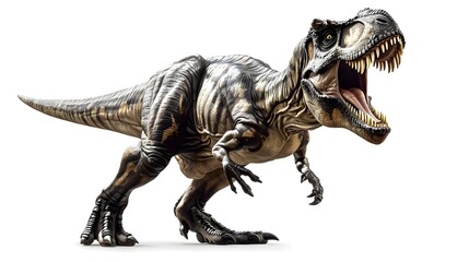 Fototapeta premium Majestic Tyrannosaurus Rex in Powerful Roaring Pose on White Background