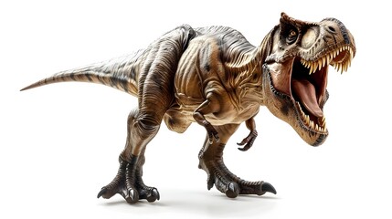 Tyrannosaurus Rex Prehistoric Dinosaur in Roaring Pose on White Background