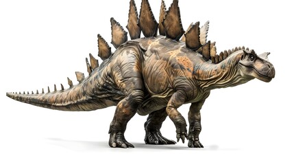 Stegosaurus Dinosaur Standing Still with Plated Back and Spiked Tail on White Background