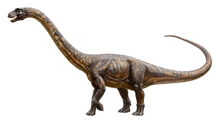 Obraz premium Majestic Brachiosaurus Reaching Upward to Feast on Lush Foliage in Serene Isolation