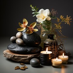 still life with candles and flowers