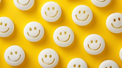 Fototapeta premium Happy pills arranged in a joyful smiley face pattern, symbolizing the pursuit of happiness and positivity.