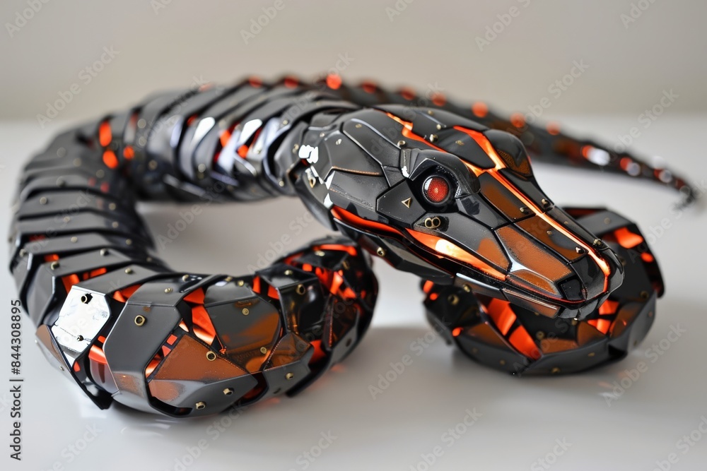 Aufkleber an image of a black robotic snake with glowing red accents, showcasing a sinister and advanced mecha