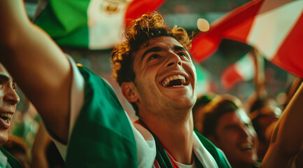 Happy mexican soccer fan at stadium