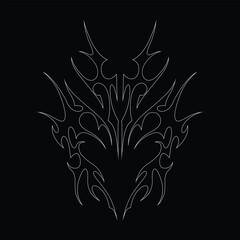 Neo tribal y2k gothic style tattoo. Cyber sigilism heart design. Outline vector illustration