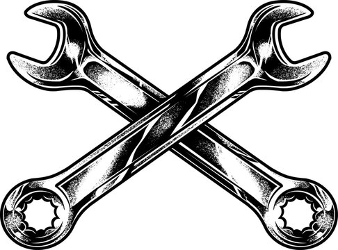 A striking vector image of crossed wrenches. Perfect for t-shirt designs or logos, symbolizing mechanics, teamwork, and precision in craftsmanship