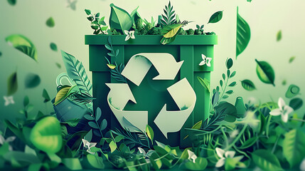 Green recycling concept, Generative AI illustration