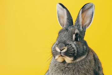 A rabbit with its ears up and looking at the camera