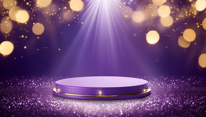 Chic Violet Podium with Spotlight and Bokeh Elegance