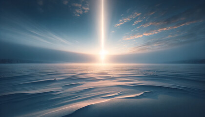 Obraz premium Sunbeam Piercing Winter Sky Over Snowy Landscape