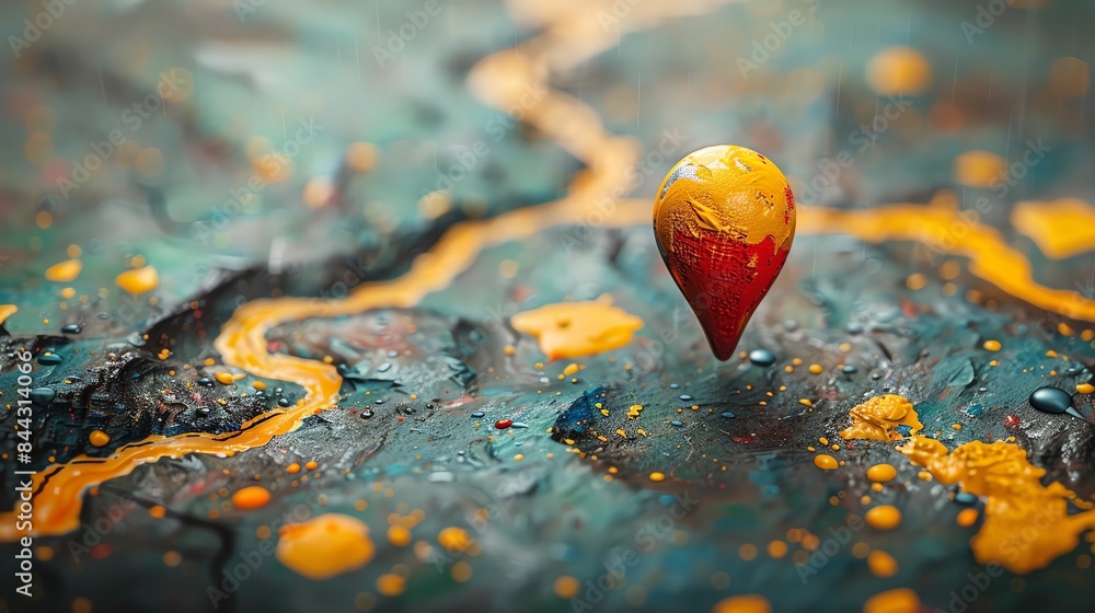 Poster abstract artwork featuring a vivid drop of paint on a textured surface with vibrant colors and intri